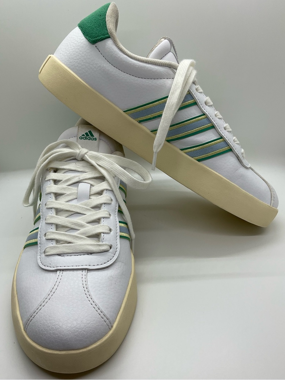 Adidas VL Court 3.0 sneakers White/Blue/Court Green retro rubber sole women’s 8